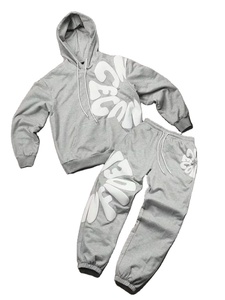 American Trendy Brand Solid Hooded Sweatshirt Sweatpants Set Men's Loose Casual Sportswear 2pcs Set Winter 100% Cotton Fleece - Product Image 2