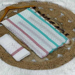 Colección Premium de Saree de Seda Chinon Pesada con Bordado de Lentejuelas e Hilo Resham y Blusa de Seda Banglori Mono, Proveedor Indio - Product Image 1