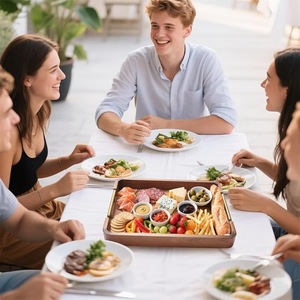 Bandeja de Servir Moderna de Madera con Asas de Metal |   Bandeja Rectangular para Desayuno, Té y Café |   Madera Maciza Resistente - Product Image 3