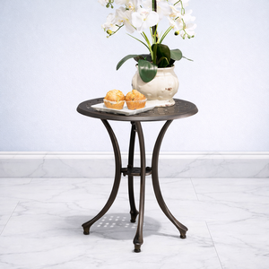 Mesa Auxiliar de Bistro para Exteriores con Superficie de Patrón Tejido, Acabado Resistente a la Intemperie, Patas Curvas, Soporte Estable, Perfecta para Patio, Jardín, Balcón - Product Image 1