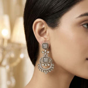 Designer Crystal Dangler <b>Earrings</b> with Stone Detailing-10575461GR - Product Image 3