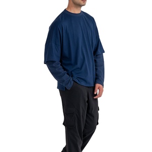 T-shirt décontracté à manches longues superposé, couleur unie, col montant, pull minimaliste, streetwear homme, vêtement à épaules tombantes - Product Image 3