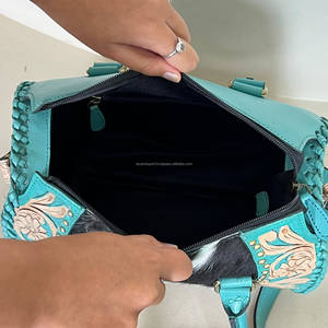 Aryan Exports New Arrival <b>Tooled</b> Cowhide <b>Leather</b> Western Medium Size Speedy Bag Floral Handcrafted Lady Shoulder Speedy Handbags - Product Image 6