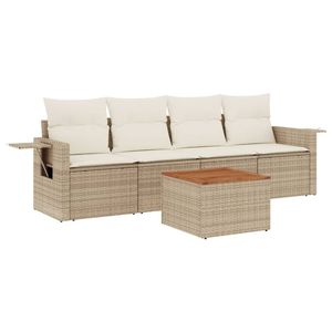 Conjunto de Sofá de Jardín Beige de Tres Plazas, Muebles de Exterior Resistentes a los Rayos UV, Ratán PE, Diseño Contemporáneo, Cojín Duradero - Product Image 4