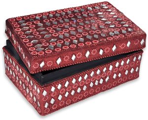 Handmade Red Jewelry <b>Box</b> with Mirror Beaded Design Decorative Storage Organizer for Rings <b>Earrings</b> <b>Gift</b> Bulk Supply - Product Image 2