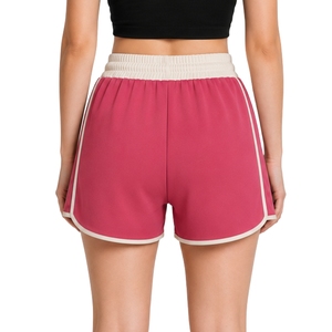 Rose Pink <b>Womens</b> Athletic Running <b>Shorts</b> <b>With</b> Contrast Piping Elastic Drawstring Waist Quick Dry Gym Fitness Training Sports - Product Image 2