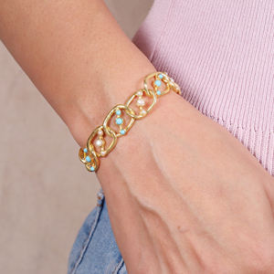 Low Price Gold Plated <b>Beaded</b> Turquoise and Pearl Trendy <b>Bracelet</b> for Women Engagement Wedding Anniversary Gift Party - Product Image 2