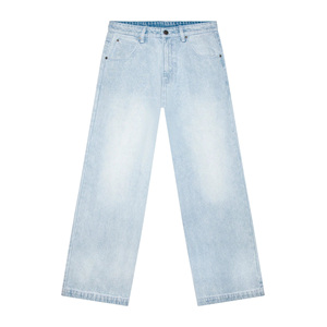 Jean décontracté en denim délavé pour homme, coupe droite et large, avec boutons, en coton écologique, toutes saisons, style vintage, vente en gros - Product Image 4