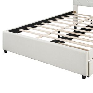 Letto matrimoniale imbottito in tessuto di lino con testiera a motivo mattoni, beige, con letto estraibile singolo XL (Vecchio SKU SF00000) - Product Image 6
