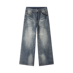 Denim Unisex 100% Cotton Quick Dry High Waist Heavyweight Vintage Regular Fit Straight Embroidery Multiple colors <b>Baggy</b> Style - Product Image 5
