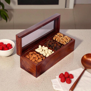Boîte à épices en bois avec 4 grands compartiments et cuillère, boîte à masala de cuisine, boîte à épices en bois Namak Dani, récipient de rangement pour épices multifonctionnel - Product Image 1