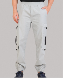 Light Grey 100% Polyester Woven Tapered Fit Casual <b>Trousers</b> with <b>Elastic</b> Waist Breathable & Quick Dry Lightweight for <b>Men</b> - Product Image 6