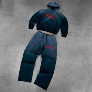 <b>Vintage</b> Sun Faded Acid Wash Zip up Heavyweight Hoodie Sweatpants Set Oversized Loose Fit Casual Streetwear <b>Tracksuit</b> Men Women - Product Image 3