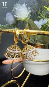 Luxury Gold Lab Grown Diamond Jhumka Hoop <b>Earrings</b> Traditional Indian Bridal <b>Fine</b> <b>Earring</b> for Women - Product Image 2