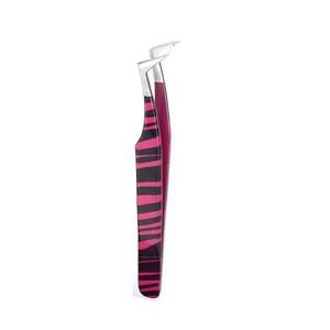 Ensemble de pinces à cils de précision en acier inoxydable, pointe lisse, motif zèbre rose et noir, étui zippé, 6 pièces - Product Image 6