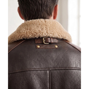 Customized Men Shearling Sheepskin Leather Eco Friendly Windproof Cozy Sherpa Fur <b>Lined</b> Winter Bomber Flight <b>Jacket</b> - Product Image 6