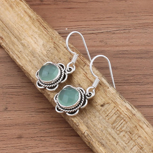 Boucles d'oreilles pendantes de luxe artisanales en argent sterling 925 avec calcédoine bleue naturelle pour femmes, mariage, vente en gros - Product Image 2