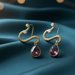 Boucles d'oreilles pendantes élégantes en argent sterling 925 plaqué or 18 carats avec améthyste bleue et zircon cubique, bijoux faits à la main - Product Image 3