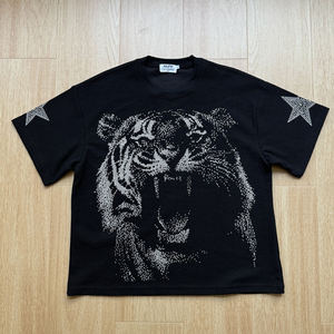Short formel ample pour homme, 230g, en tissu mélangé, style Hip Hop Vintage foncé, avec détails Lion King Star Hot Drill, anti-boulochage - Product Image 4