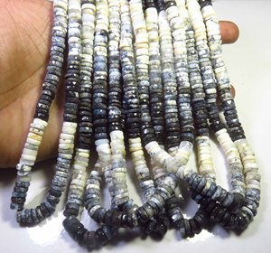 Perles d'opale dendritique naturelle, pierres précieuses, forme Heishi, facettées, percées au centre, 7 mm, blanches et noires, pour bricolage, 17 pouces. - Product Image 6