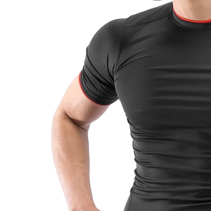 Chemise de compression athlétique noire pour hommes, respirante, à séchage rapide, extensible, à manches courtes, pour l'entraînement en salle de sport, haut de sport - Product Image 6