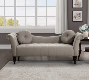 Chaise longue traditionnelle en tissu avec dossier capitonné, lit de repos rembourré, pieds tournés, mobilier de salon - Product Image 1