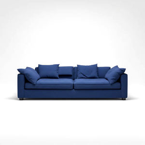 Canapé moderne à assise profonde en tissu bleu marine, ultra-doux, 3 places, avec grands coussins lombaires et structure à profil bas - Product Image 2