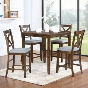 Set da Pranzo in Legno a 5 Pezzi per 4 Persone, Tavolo da Cucina Alto con Sedie Imbottite per Sala da Pranzo - Product Image 1