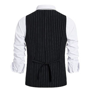 Chaleco de traje sin mangas para hombre, informal, transpirable, de un solo pecho, corte ajustado, estilo vintage, con rayas, para primavera - Product Image 3