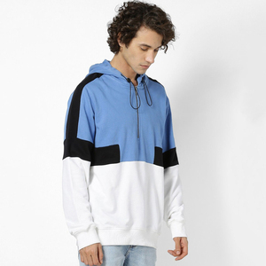 Sweat à capuche décontracté pour homme en molleton de coton avec demi-fermeture éclair, colorblock, logo personnalisé, idéal pour l'hiver - Product Image 4