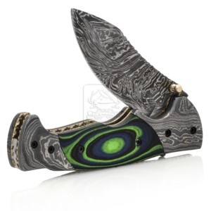 Cuchillo Plegable de Acero de Damasco Hecho a Mano DD-FK-723 con Mango de Hueso de Camello de Color, Cuchillo de Bolsillo EDC para Acampar, Caminar y Cazar - Product Image 1