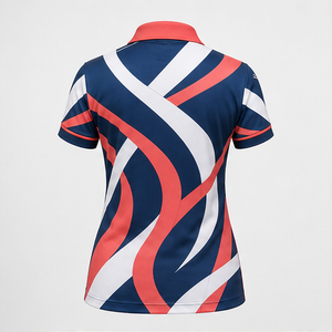 Polo Personalizado para Mujer, Color Azul Marino, Coral y Blanco, con Cinta Ondulada, de Secado Rápido, Transpirable, Manga Corta, Uniforme para Equipo de Golf, WPS-0768 - Product Image 2