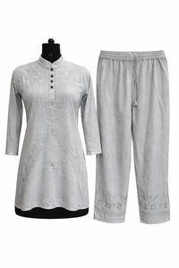 Conjunto de Dos Piezas de Viscosa Bordada para Mujer, Top y Pantalones Casuales, Fabricante - Product Image 3