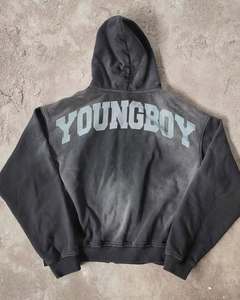 เสื้อฮู้ดดี้สตรีทแวร์สไตล์เรโทรผ้าเทอร์รี่คอตตอน 100% คุณภาพสูงแบบสั่งทำพิเศษ สองชั้น พร้อมงานปักลายประดับคริสตัลและงานสกรีน - Product Image 2