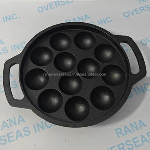 Traditional Classic <b>Cast</b> Iron Non Stick Appam Pan Appem Maker 12 Pit Pre Seasoned Heavy Duty for Indian Snacks Making - Product Image 2