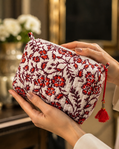 Eco Friendly Cotton Cosmetic Bag Set Artisan Crafted Bohemian Floral Prints <b>Makeup</b> Travel Case Lightweight Washable Dopp Kit - Product Image 1