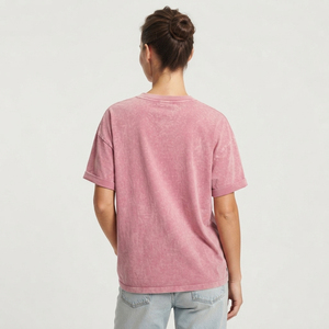 เสื้อยืดโอเวอร์ไซส์สีสโตนวอชผ้าฝ้ายสำหรับผู้หญิง ไซส์พลัส คอกลม สวมใส่สบาย แขนสั้น ทรงหลวม เสื้อยืดสโตนวอช - Product Image 2
