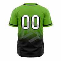 Jersey Baseball Unisex Sublimasi Custom Gradasi Hijau ke Hitam Lengan Pendek Kancing Depan Cepat Kering Seragam Tim Ukuran Besar