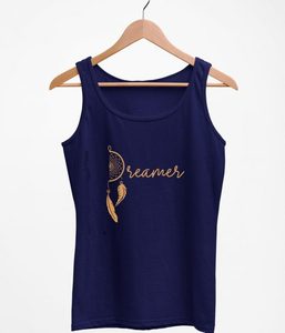 Débardeur bleu marine pour femme, imprimé motif Dreamer, col rond, style bohème, sans manches, en coton, longueur normale - Product Image 5