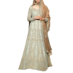 ชุดเจ้าสาวสไตล์ปากีสถานอินเดีย ชุดงานเลี้ยง ชุดแต่งงาน ชุดลำลองสำหรับผู้หญิง คอลเลคชั่นใหม่ กระดุมติดเรียบๆ ความยาวระดับเข่า ทรงเอไลน์ - Product Image 1