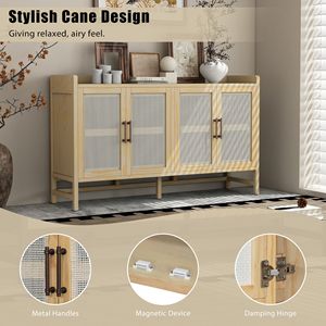 <b>Rustic</b> Sideboard with Adjustable Shelves and Decorative Rattan <b>Doors</b> for Entryway Dining Room or Living Room - Product Image 5