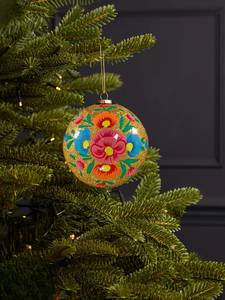 Boule de Noël en papier mâché kashmiri peinte à la main – Motif coccinelle florale - Product Image 4