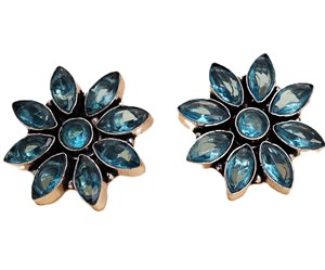 Best Wholesale Price Antique <b>Silver</b> Plated Stainless Steel Bezel Setting <b>Stud</b> Flower Earrings with Aqua Monalisa for Women Party - Product Image 2