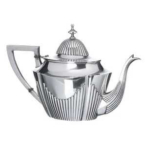 Ornate Silver <b>Teapot</b> with Intricate Engravings Curved Spout Rounded Body Elegant Handle Golden Lid Accent Handcrafted Antique - Product Image 3