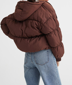 Blouson bomber à capuche avec manches bouffantes et fermeture éclair, manteau d'hiver court pour femme, tissé, écologique - Product Image 2