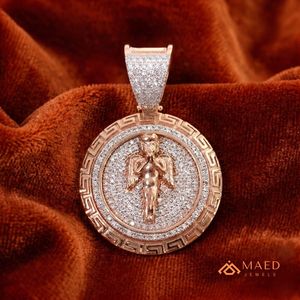 Rose Gold Plated <b>Angel</b> Circle Moissanite Pendant <b>Charm</b> Fashion Necklace Hip Hop Luxury Urban Jewelry Style Anniversary Silver - Product Image 4