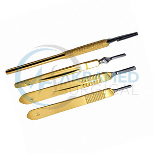 Ensemble de 4 poignées de scalpel dorées en acier inoxydable, instruments de chirurgie générale certifiés CE - Product Image 6