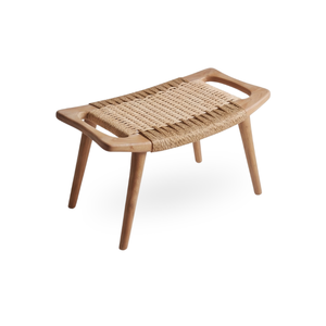 Tabouret en teck moderne fait main avec assise tressée, banc écologique finition naturelle pour la maison, le salon, l'appartement et l'extérieur - Product Image 2