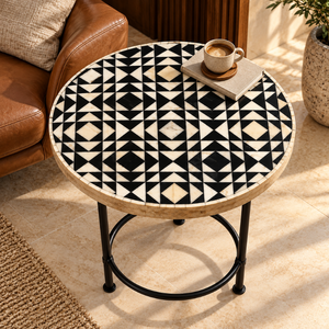 Round Centre <b>Table</b> with Geometric Resin Inlay | MDF Top <b>Black</b> Iron Frame Modern Decorative <b>Living</b> <b>Room</b> Accent Furniture for Home - Product Image 3