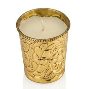 Porte-bougie parfumé doré, texture gaufrée feuillagée créative, très demandé, forme ronde, fait main - Product Image 1